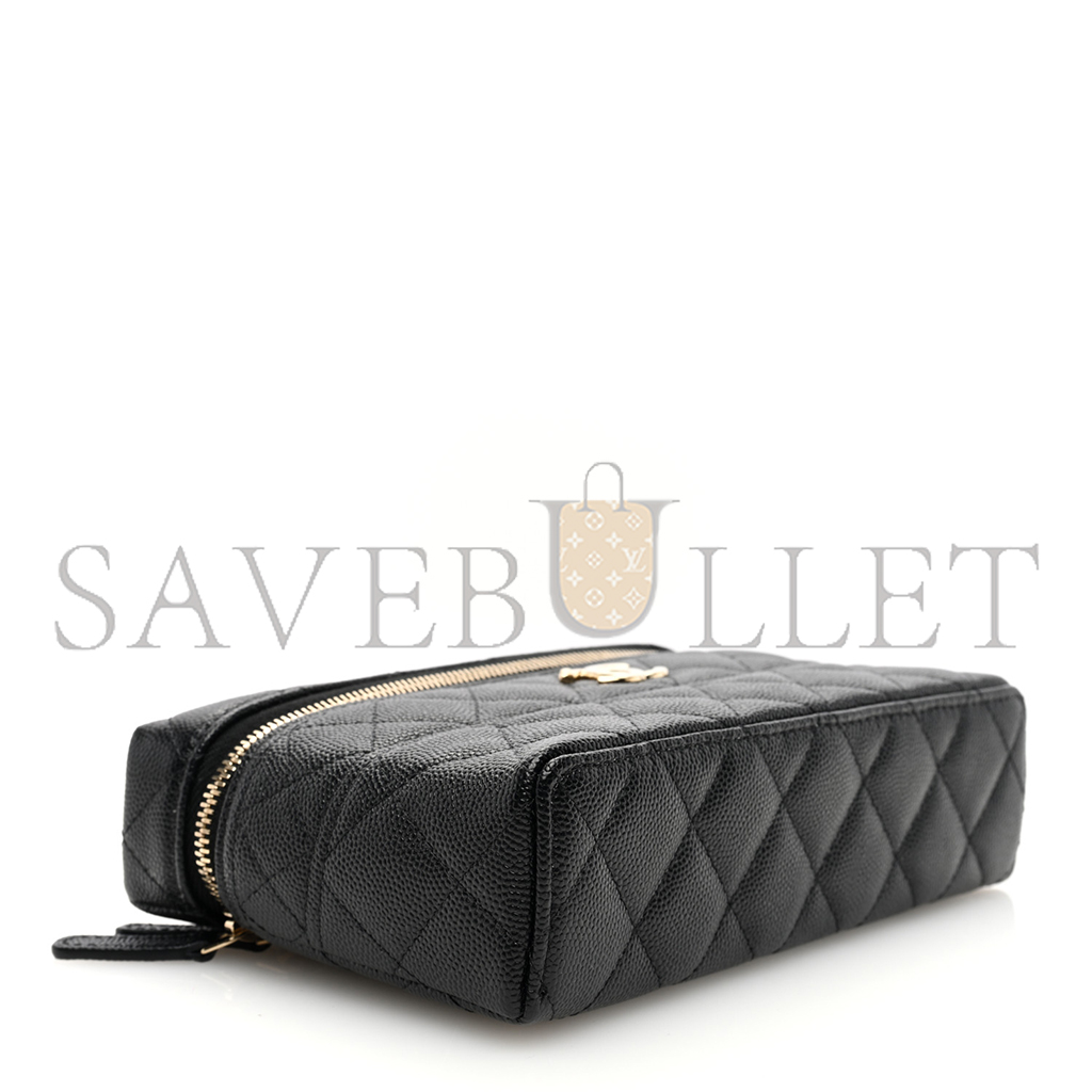 CHANEL CAVIAR QUILTED LONG CC VANITY CLUTCH WITH CHAIN BLACK (19.5*17*5cm) 